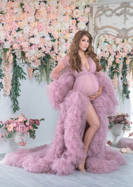 Mauve Open Front  Maternity Dress Photo Shooting Dress