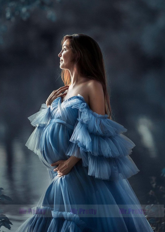 Blue Tulle Maternity Dress Sexy Photoshoot Dress