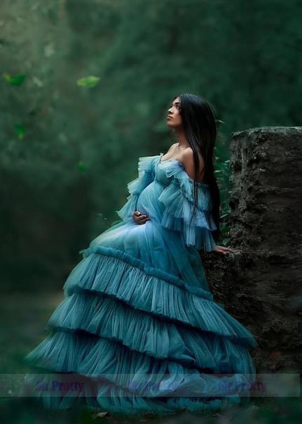 Blue Tulle Maternity Dress Sexy Photoshoot Dress