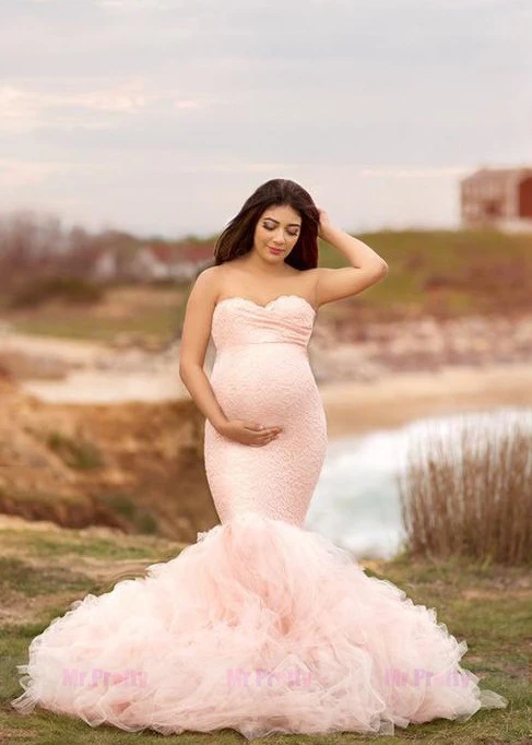 Pink Lace Tulle  Maternity Dress Sexy Photoshoot Dress