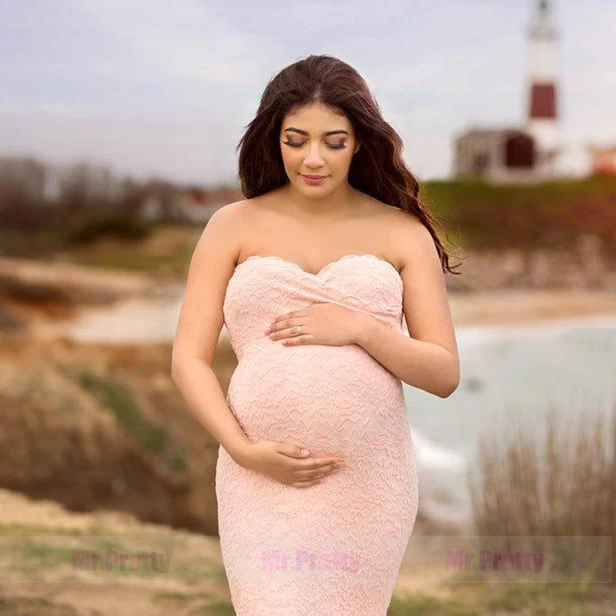 Pink Lace Tulle  Maternity Dress Sexy Photoshoot Dress