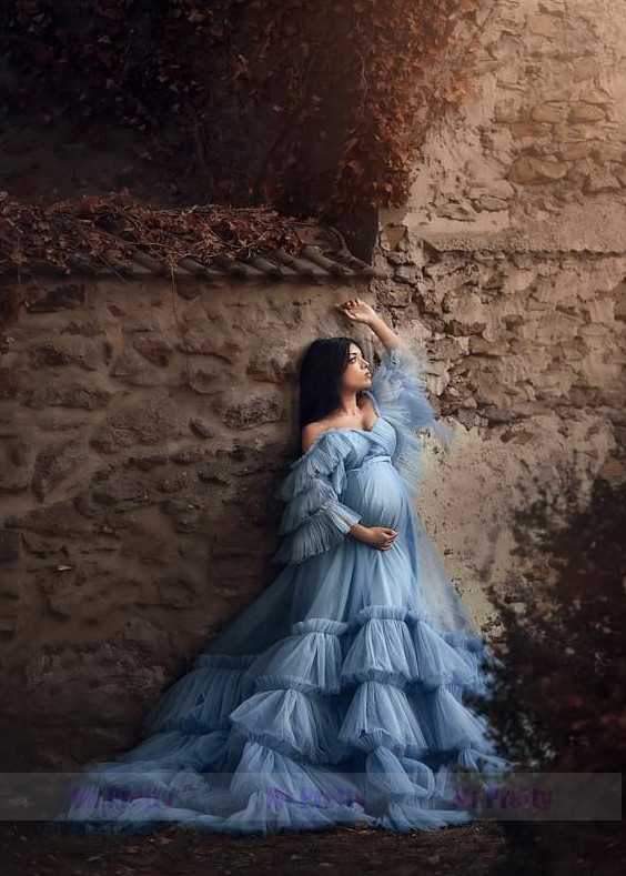 Blue Tulle Maternity Dress Sexy Photoshoot Dress