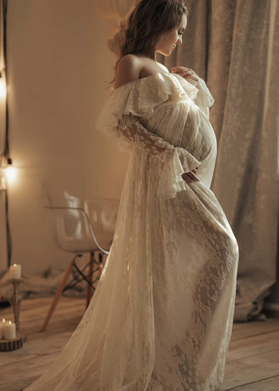 Ivory Elastic Lace  Maternity Dress Sexy Photoshoot Dress