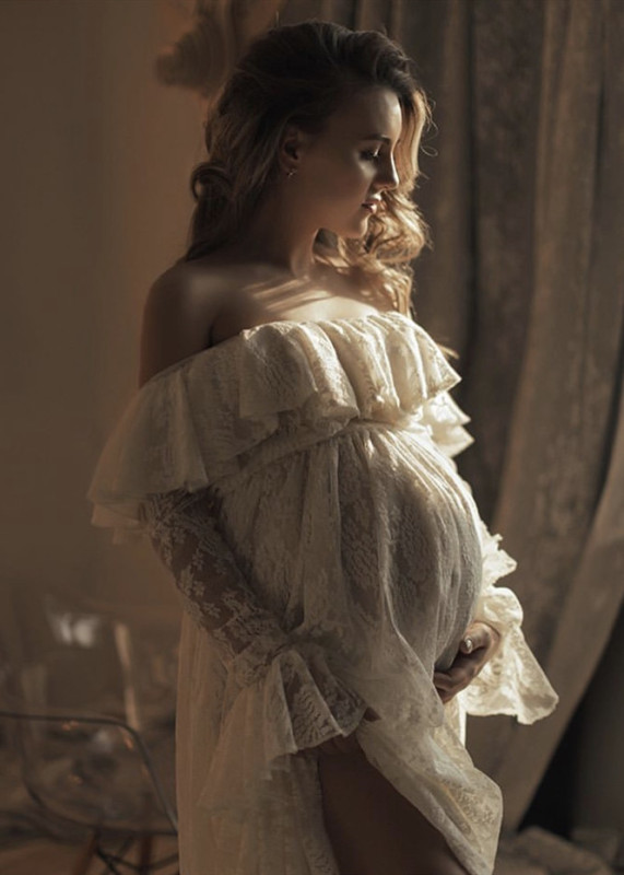 Ivory Elastic Lace  Maternity Dress Sexy Photoshoot Dress