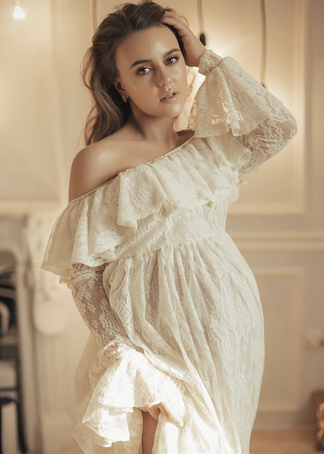 Ivory Elastic Lace  Maternity Dress Sexy Photoshoot Dress