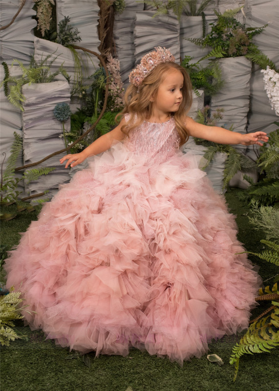 Luxury Pink Tulle Girls Pageant Dress