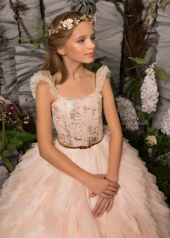 Blush Pink  Luxury Girls Pageant Dress