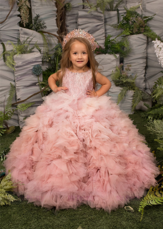 Luxury Pink Tulle Girls Pageant Dress