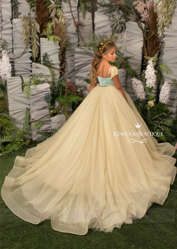 Light Gold Sparkle Tulle Luxury Girls Pageant Dress