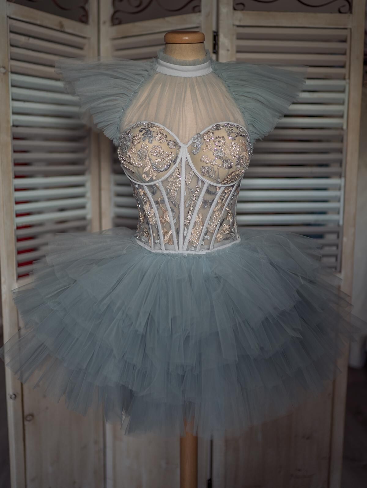 Grey Tulle Sexy  Short Photoshoot Dress
