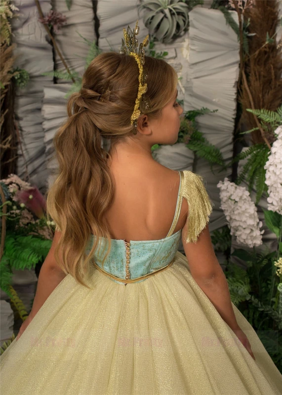 Light Gold Sparkle Tulle Luxury Girls Pageant Dress