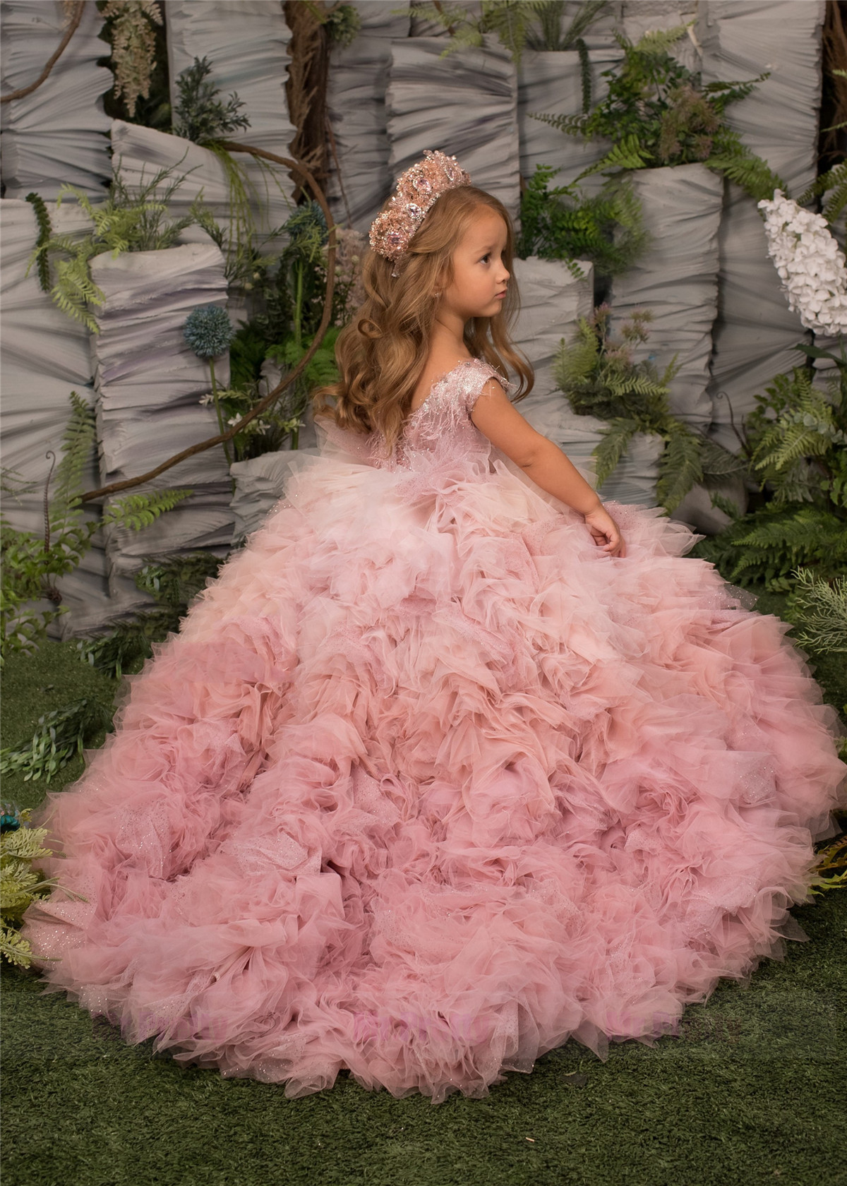 Luxury Pink Tulle Girls Pageant Dress
