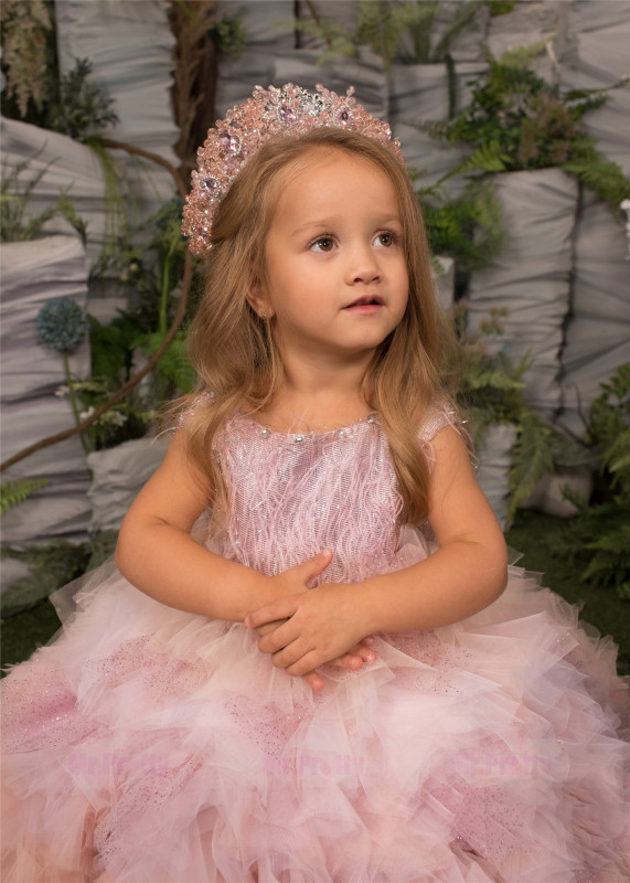 Luxury Pink Tulle Girls Pageant Dress