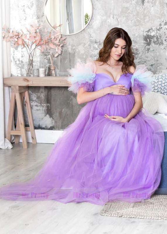 Purple Mother and Kids Dress Maternity Dress