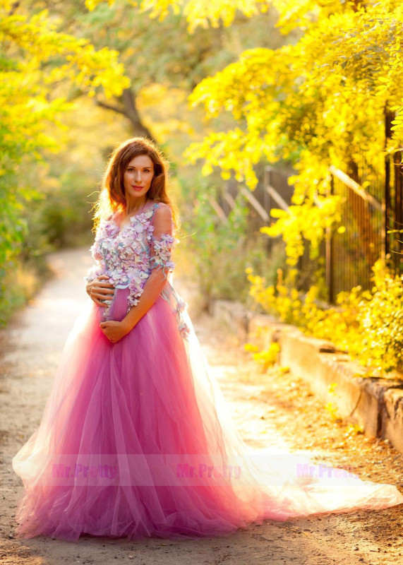 Hot Pink Lace Maternity Dress Sexy Photoshoot Dress