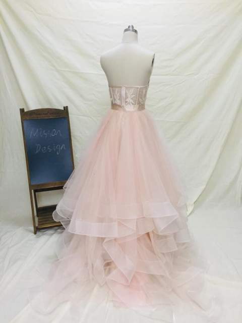 Bush Pink Ruffle Short Train Skirt 2 Pieces Bridal Dress