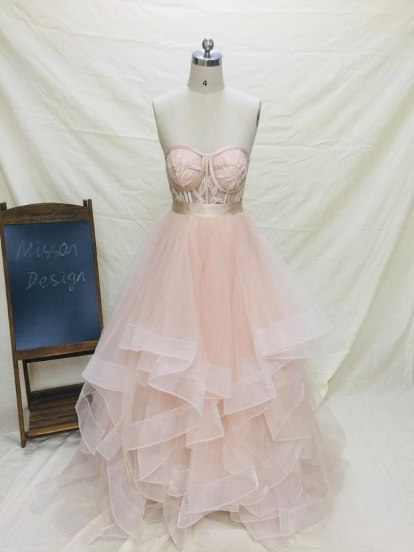 Bush Pink Ruffle Short Train Skirt 2 Pieces Bridal Dress