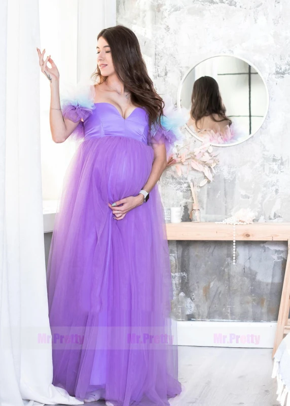 Purple Mother and Kids Dress Maternity Dress