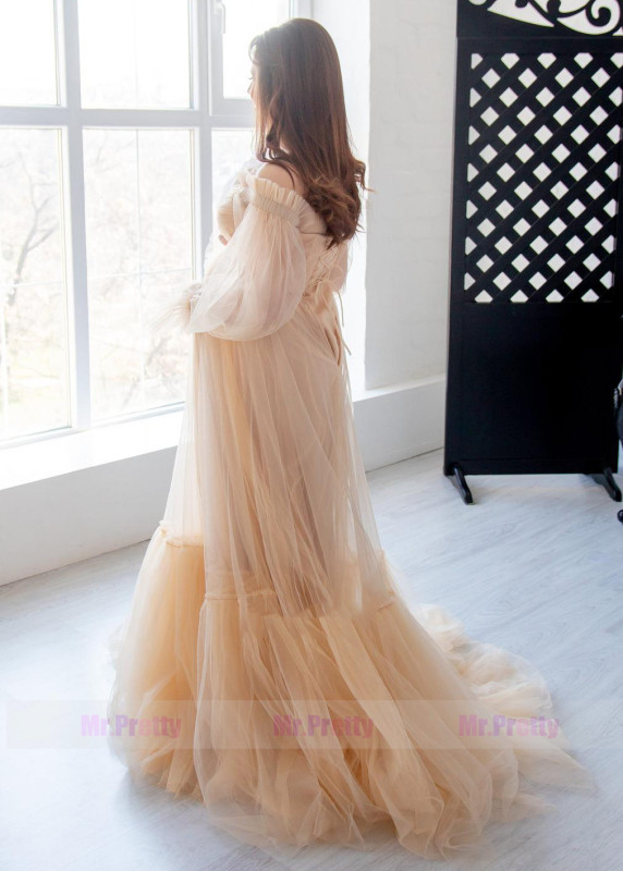 Light Champagne Lace Maternity Dress Sexy Photoshoot Dress