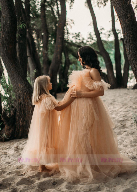 Champagne Mother and Kids Dress Maternity Dress