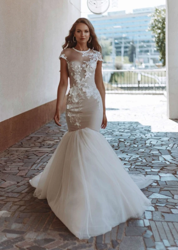 Ivory Lace Tulle Mermaid Sexy Wedding  Dress