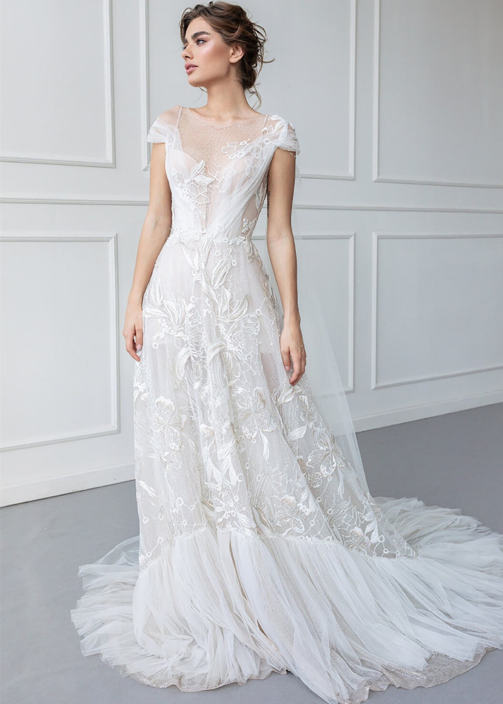 Ivory Lace Tulle Sexy Wedding  Dress