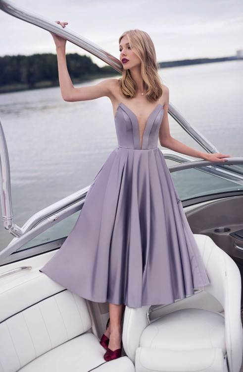 Lavender Satin Short Prom Dress
