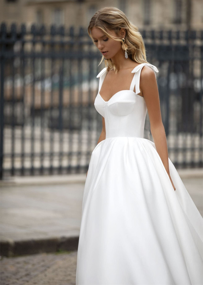 Ivory Satin Sexy Long Train Wedding Dress