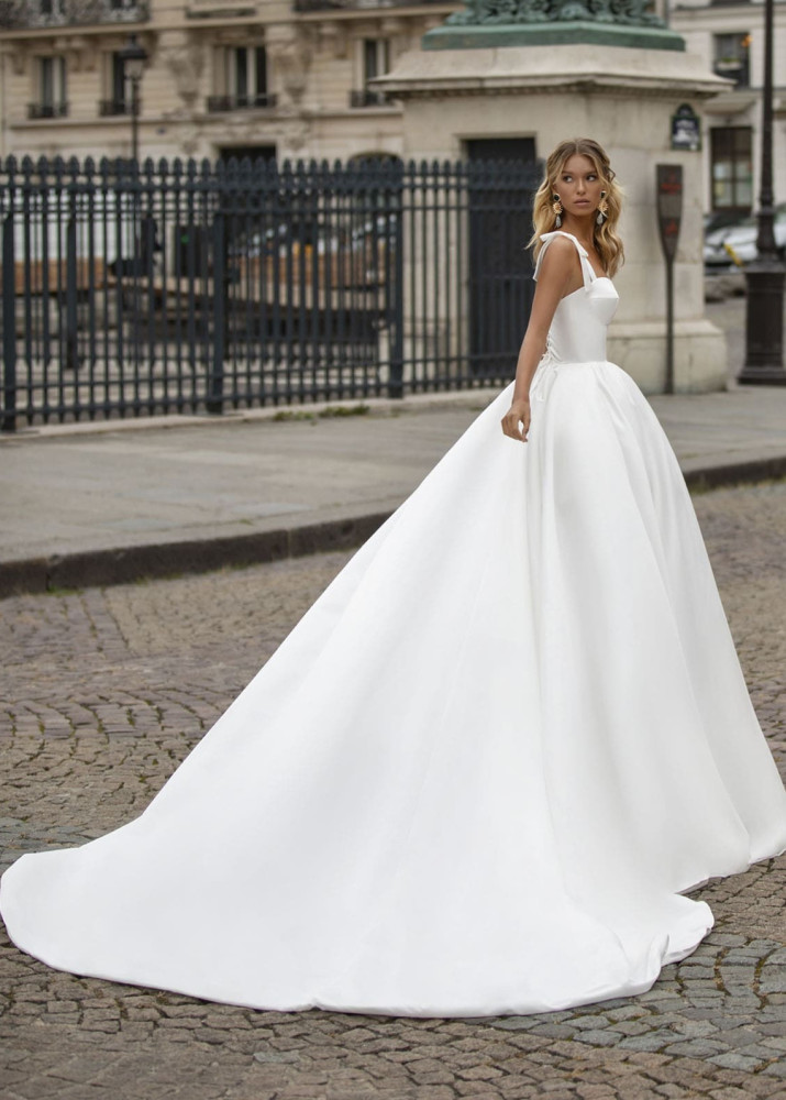 Ivory Satin Sexy Long Train Wedding Dress