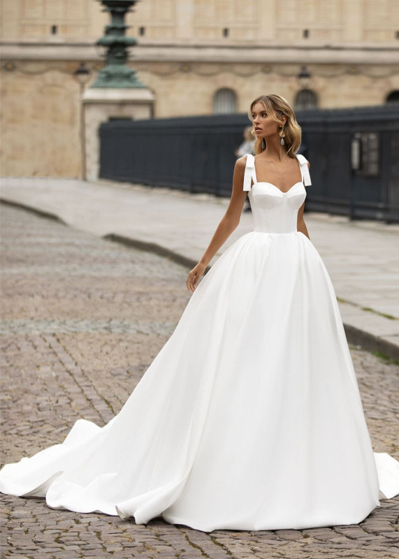 Ivory Satin Sexy Long Train Wedding Dress