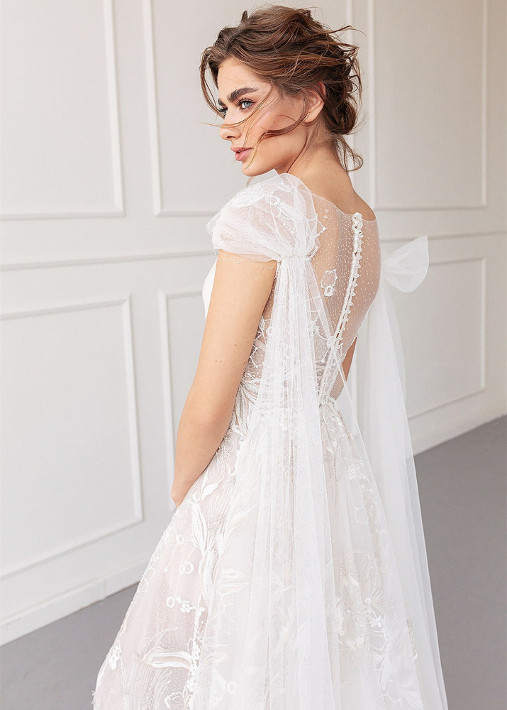 Ivory Lace Tulle Sexy Wedding  Dress