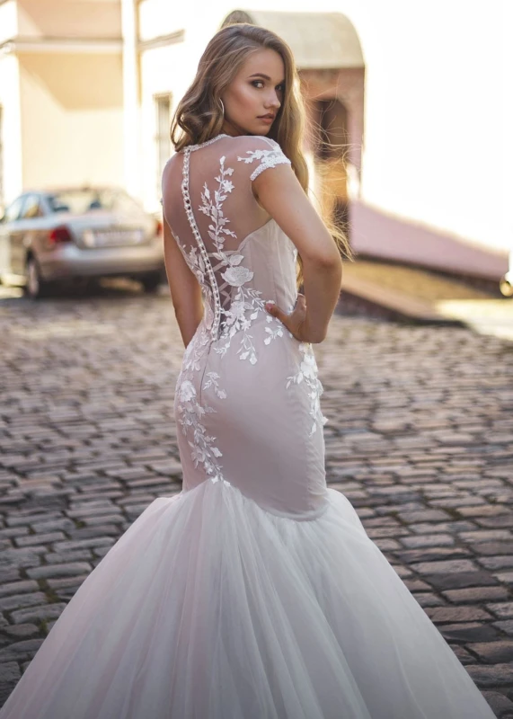 Ivory Lace Tulle Mermaid Sexy Wedding  Dress