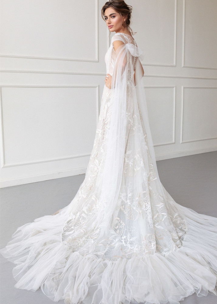 Ivory Lace Tulle Sexy Wedding  Dress