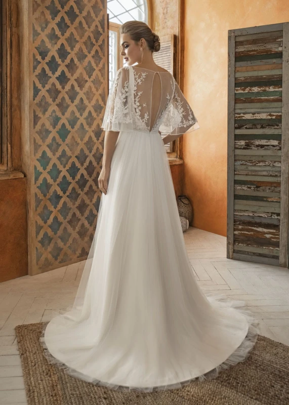 V neck Lace Tulle Sexy Wedding Gown