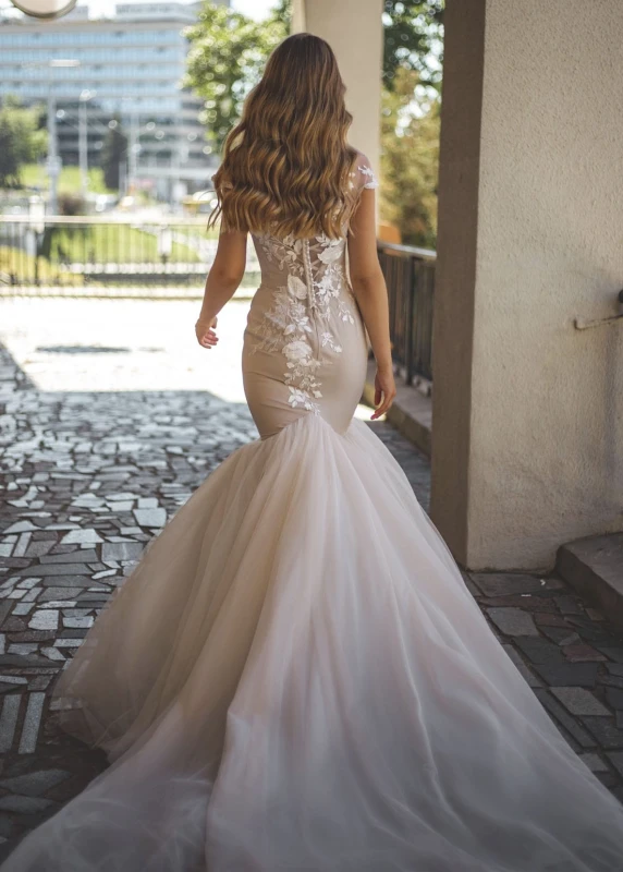 Ivory Lace Tulle Mermaid Sexy Wedding  Dress