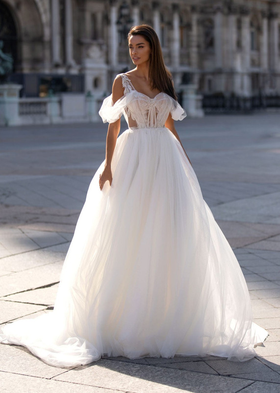 Luxury Ivory Lace Tulle Sexy Wedding Gown