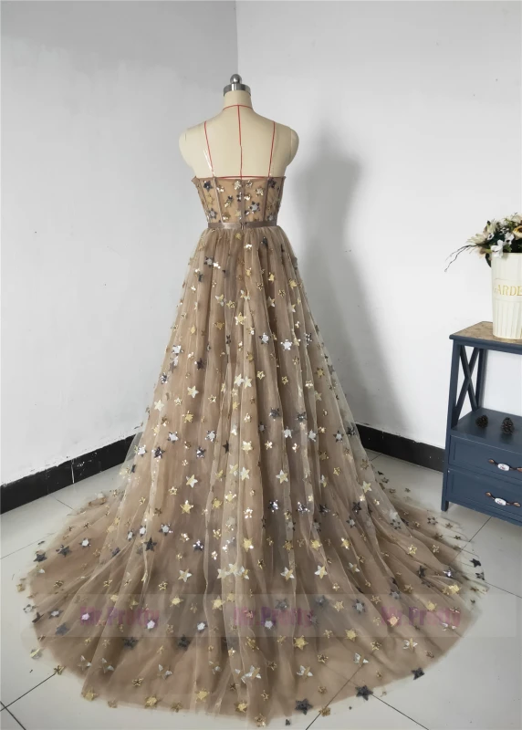 Tan Sparkle Tulle 2 Pieces  Wedding Skirt Sexy Prom Dress