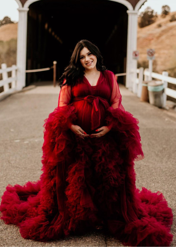 Burgundy Tulle  Maternity Dress Sexy Photoshoot Dress