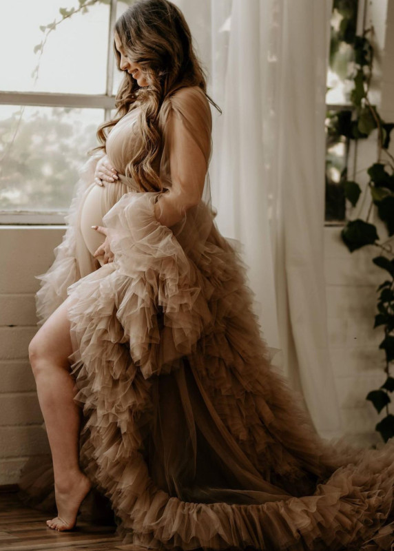 Tan Tulle  Maternity Dress Sexy Photoshoot Dress