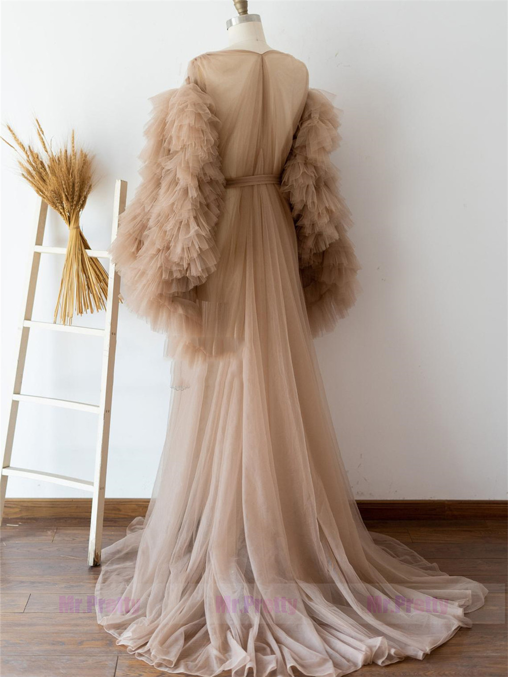 Tan Tulle  Maternity Dress Sexy Photoshoot Dress