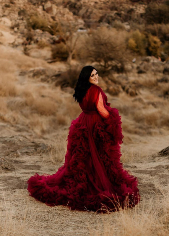 Burgundy Tulle  Maternity Dress Sexy Photoshoot Dress