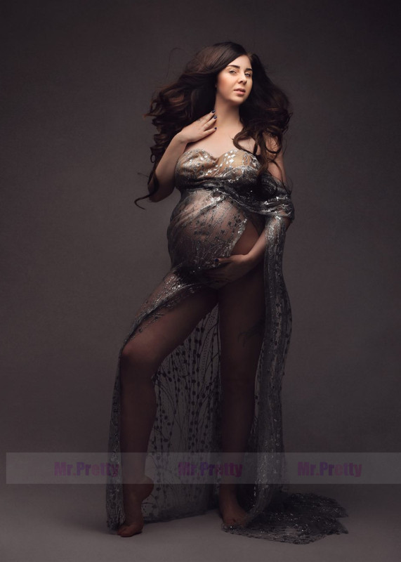 Grey Sparkly Slit Awesome Maternity Dress
