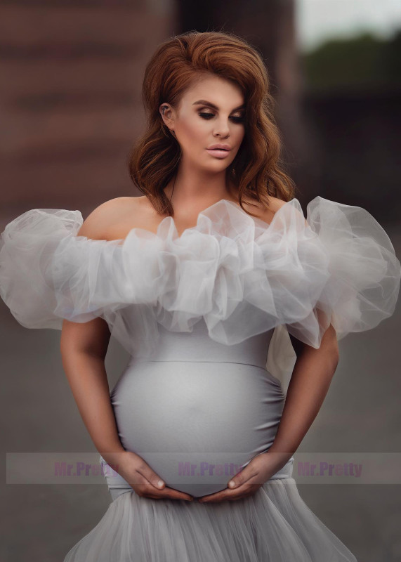 Off Shoulder Tulle Mermaid Maternity Dress