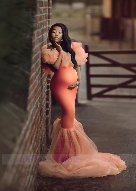 Off Shoulder Tulle Mermaid Maternity Dress