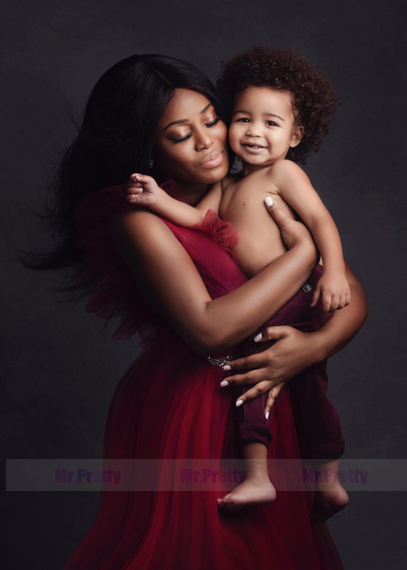 Red Ruffle Tulle Maternity Dress