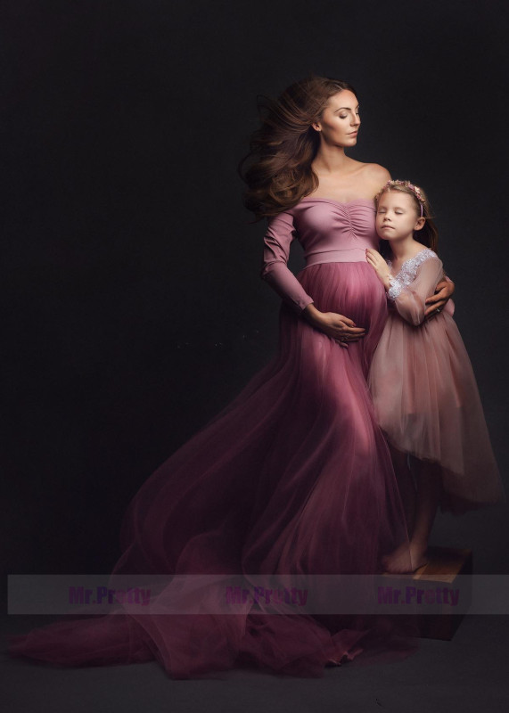 Off Shoulder Dusty Pink Maternity Dress For Photoshoot