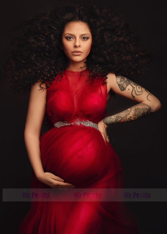 Red Ruffle Tulle Maternity Dress