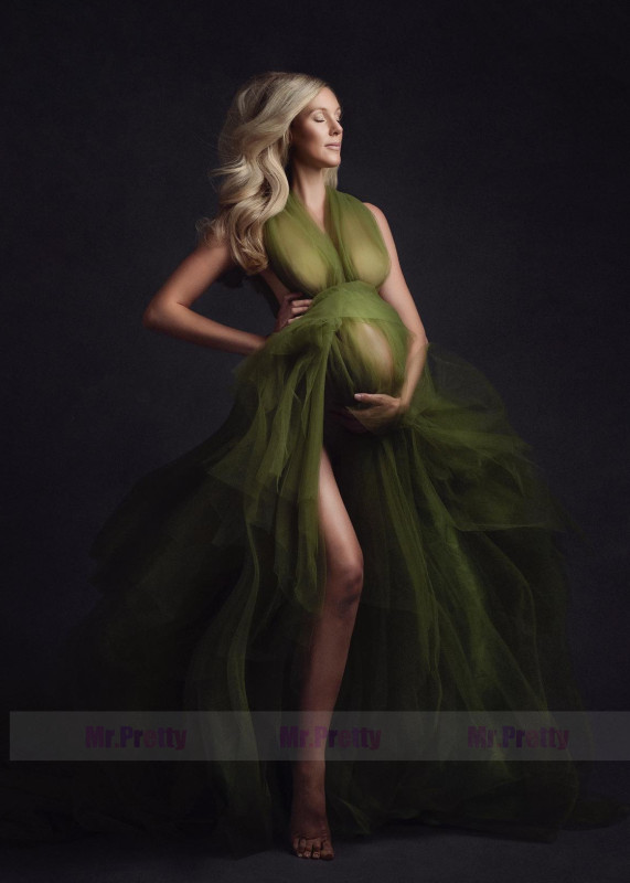 Halter Tulle Slit Maternity Dress Photoshoot Dress