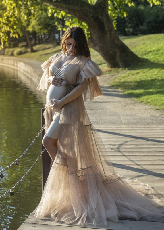 Front Open Tulle Maternity Dress Photoshoot Dress