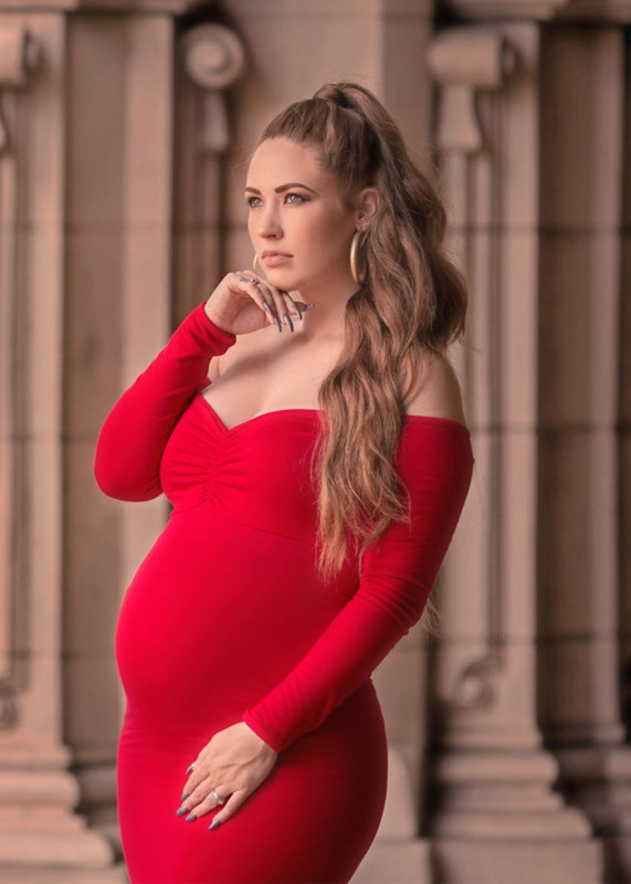 Long Sleeves Red Jersey Maternity Dress